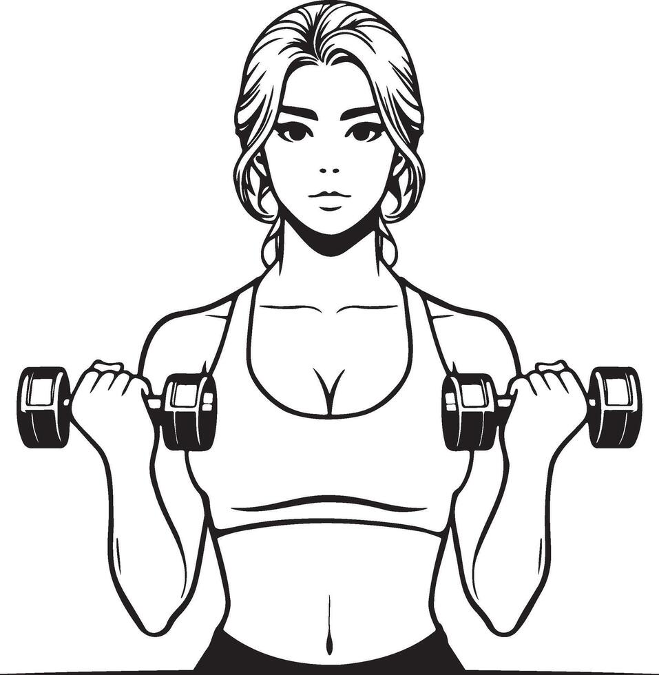 Woman Do Workouts with Dumbbells. vector