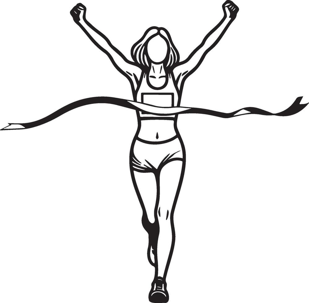 Female Athlete Winner Reach Finish. vector