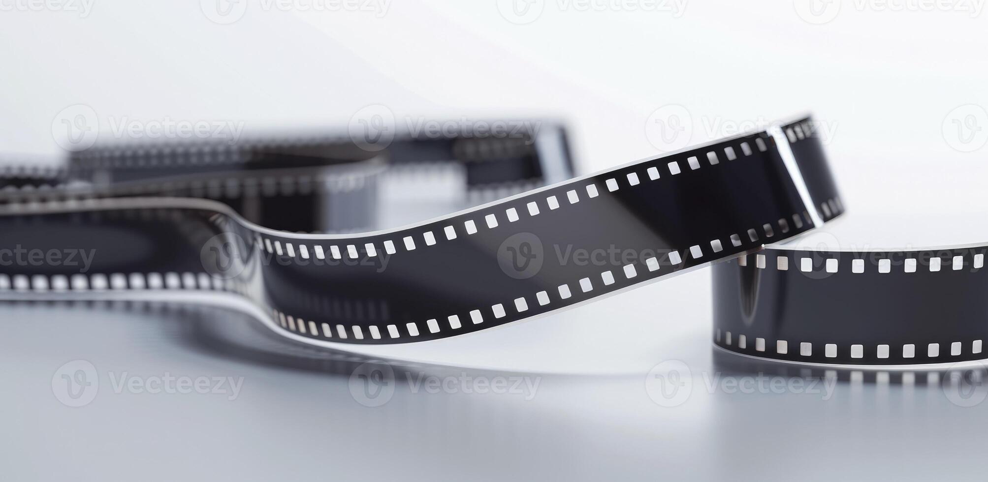 AI generated Vintage Charm. 35mm Film Strip Resting on a Clean White Background, Each Frame Meticulously Rendered for Nostalgic Appeal. photo