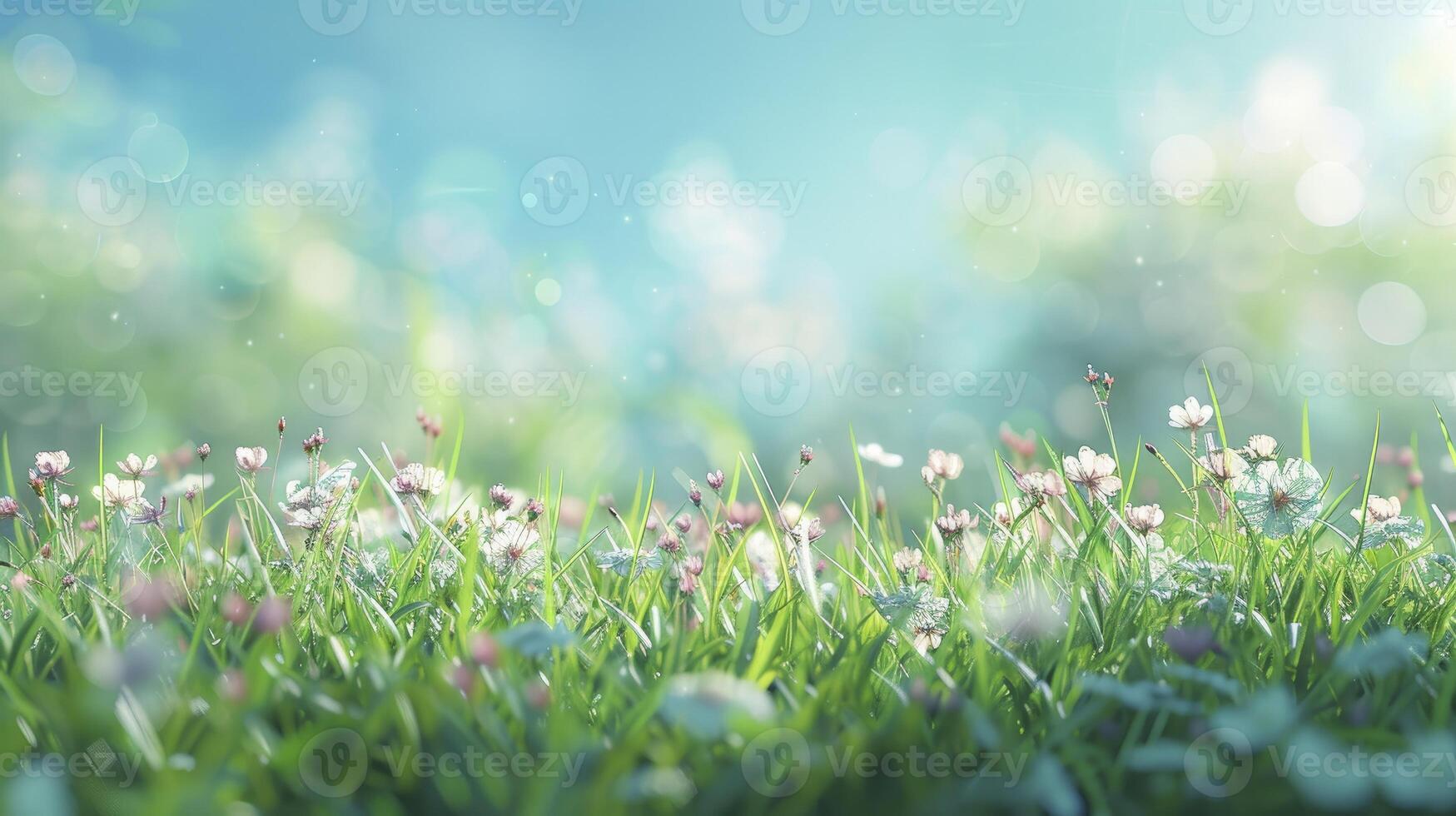 AI generated Beautiful spring green grass on bokeh background photo