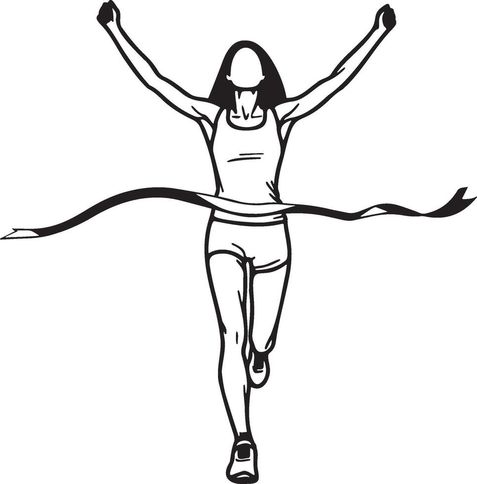 Female Athlete Winner Reach Finish. vector