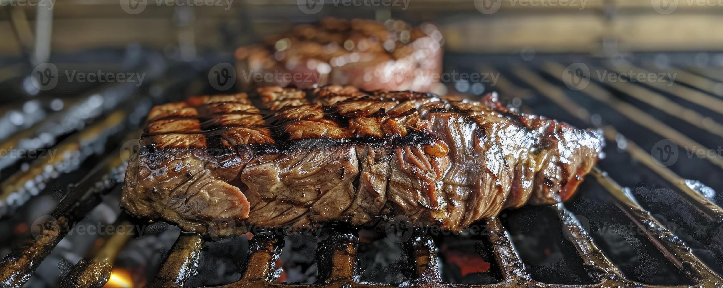 AI generated Grilled to Perfection, Charred Steak on the Barbecue, Awaiting Savory Indulgence photo