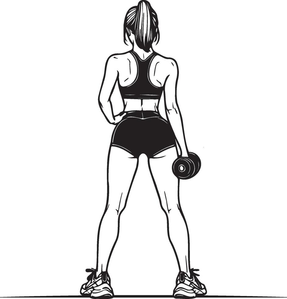 Woman Do Workouts with Dumbbells. vector