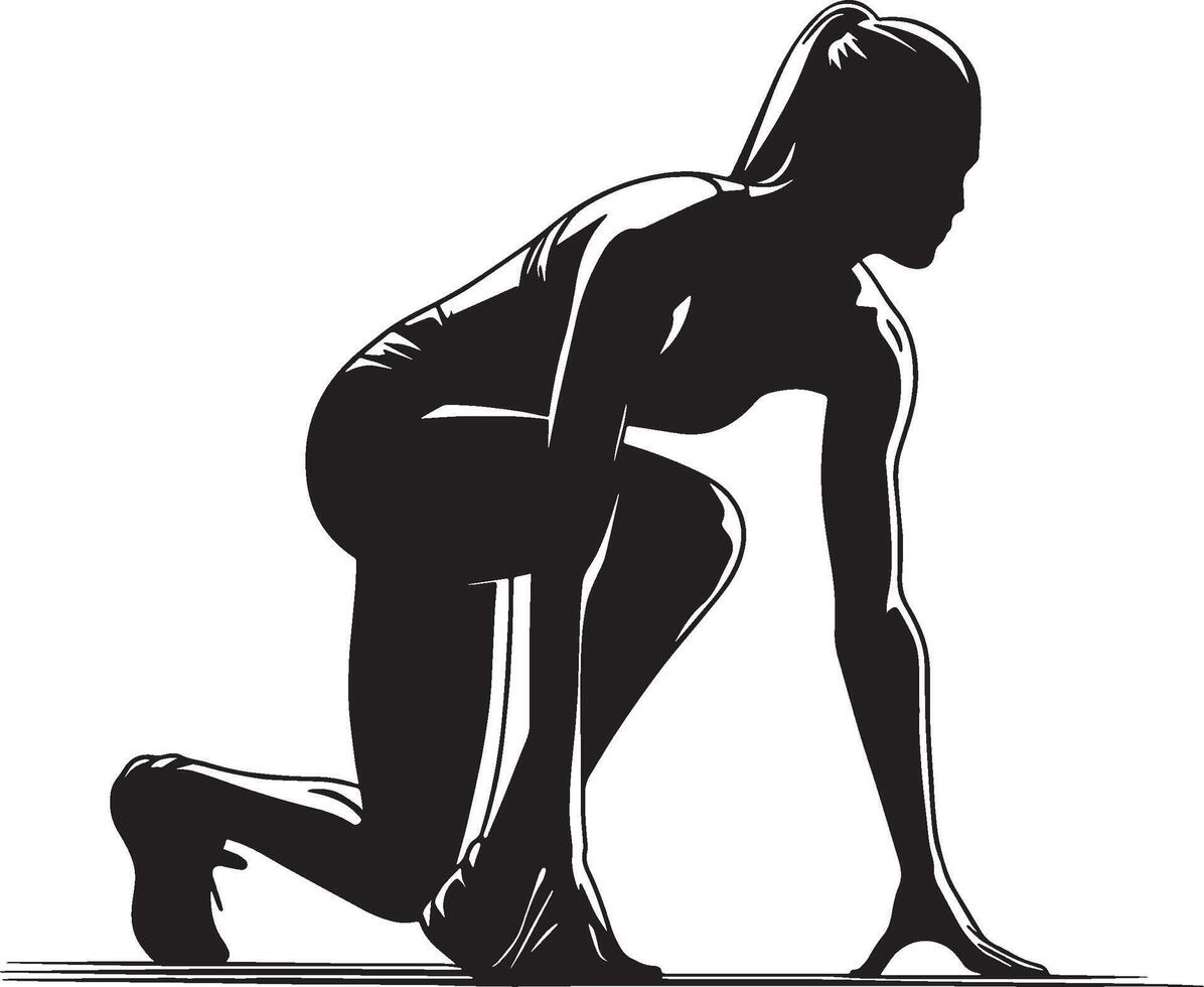 Female Runner Crouch Start Silhouette. vector