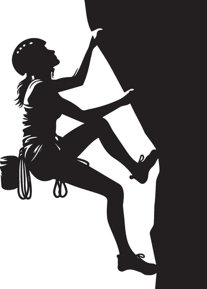 Female Rock Climber Silhouette. vector