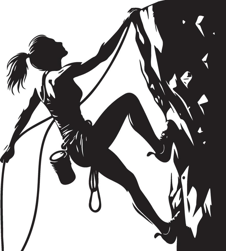 Female Rock Climber Silhouette. vector