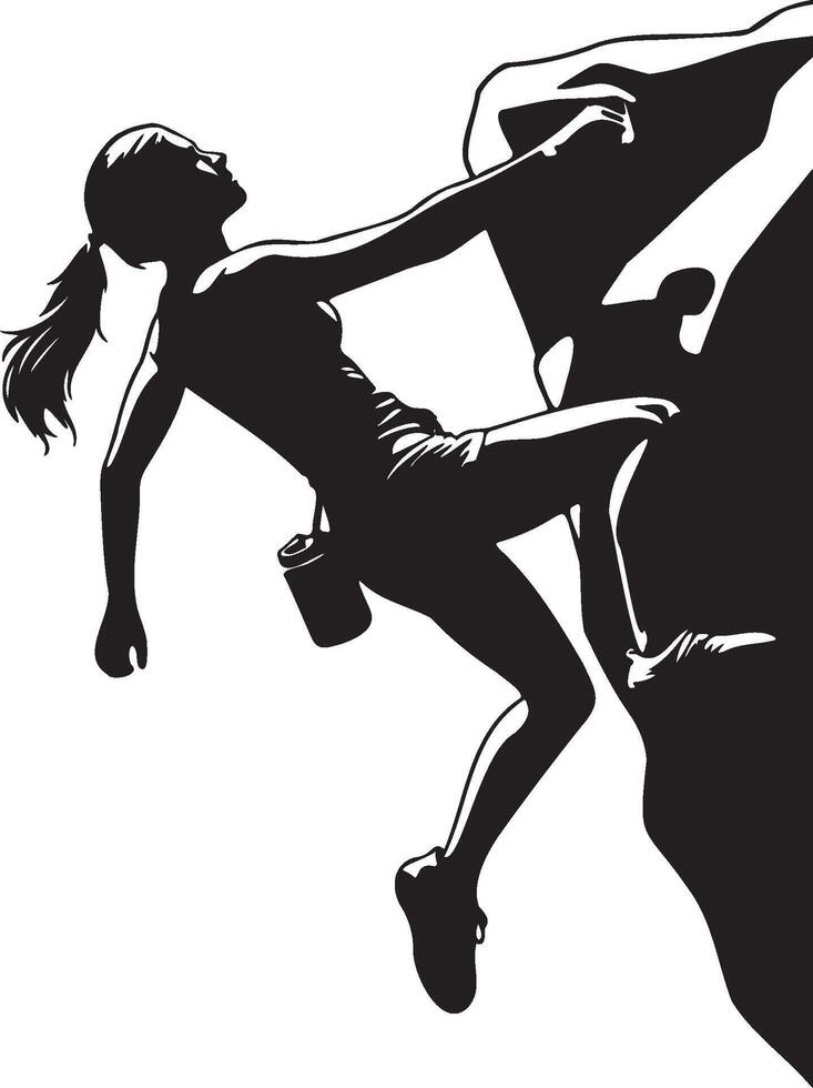 Female Rock Climber Silhouette. vector