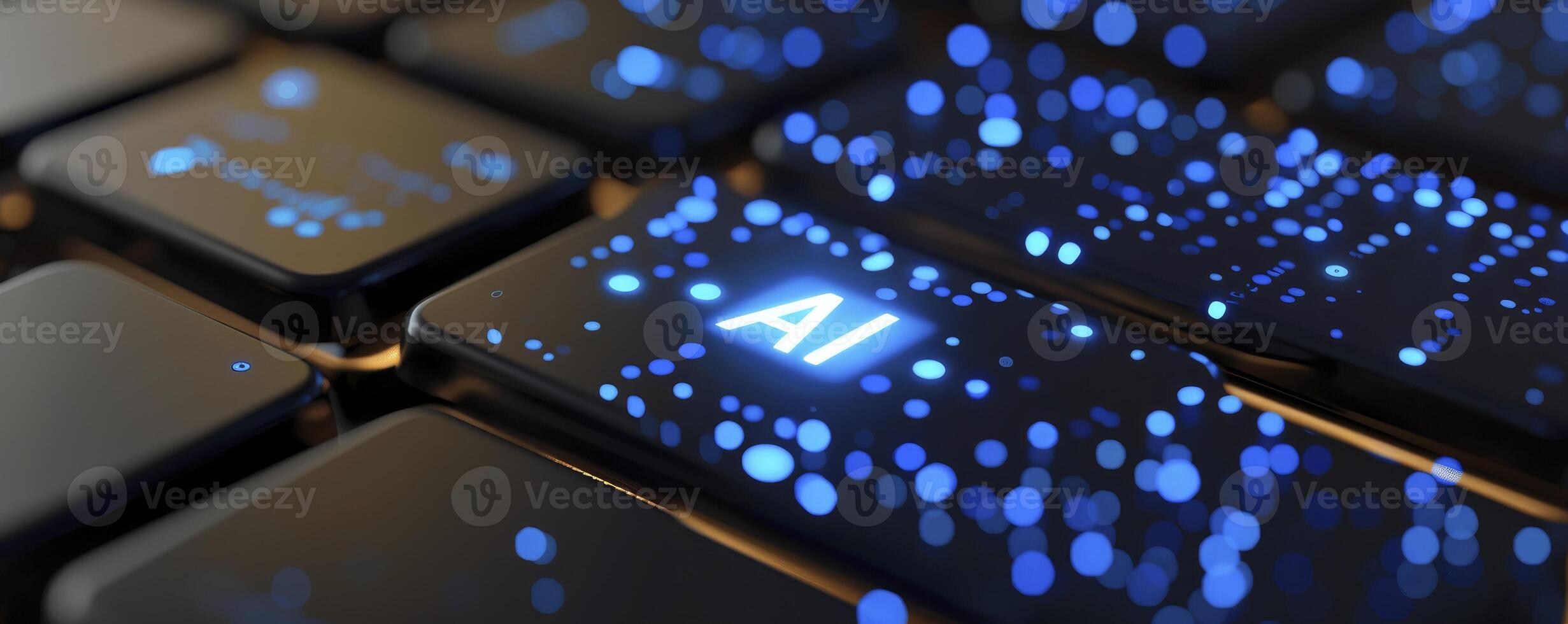 AI generated Capturing the Essence, Macro Photography of the Blue AI Key, Symbolizing the Integration of Artificial Intelligence into Modern Digital Interactions photo