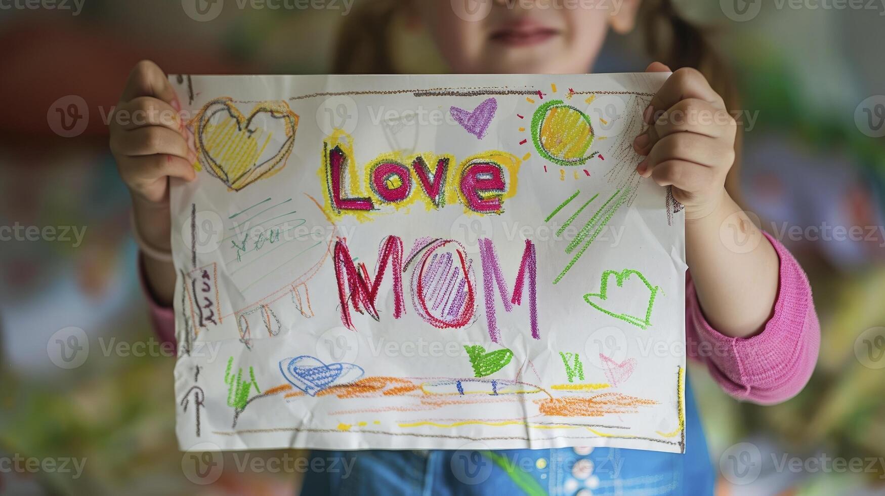 AI generated Hand drawing the text I Love You MOM photo