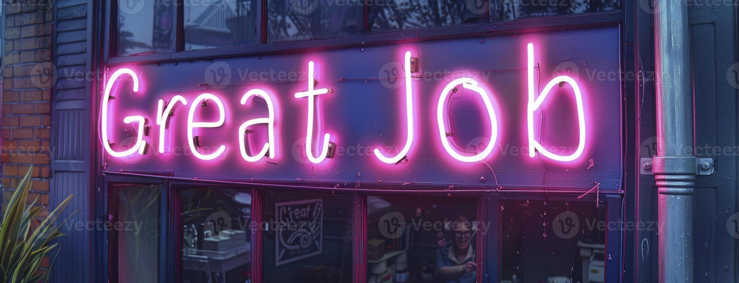 AI generated Great Job in dazzling neon lettering, a glowing testament to praise for exemplary work done photo