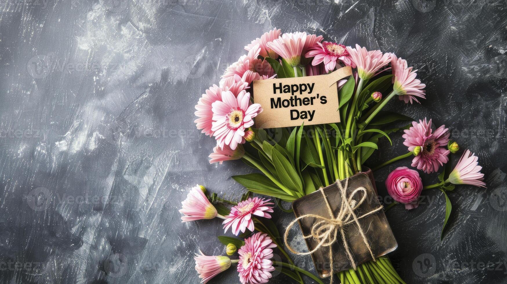 AI generated Flowers with the text Happy Mothers Day photo