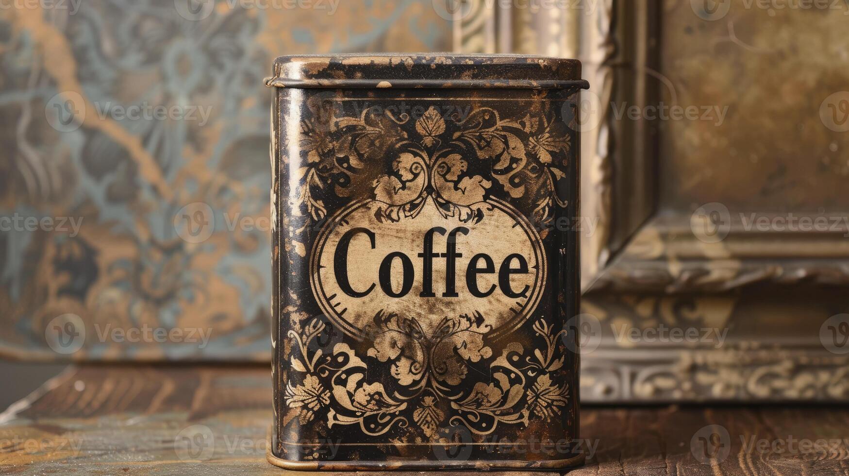 AI generated Vintage Charm, Classic Tea Antique Tin Repurposed with the Text Coffee photo