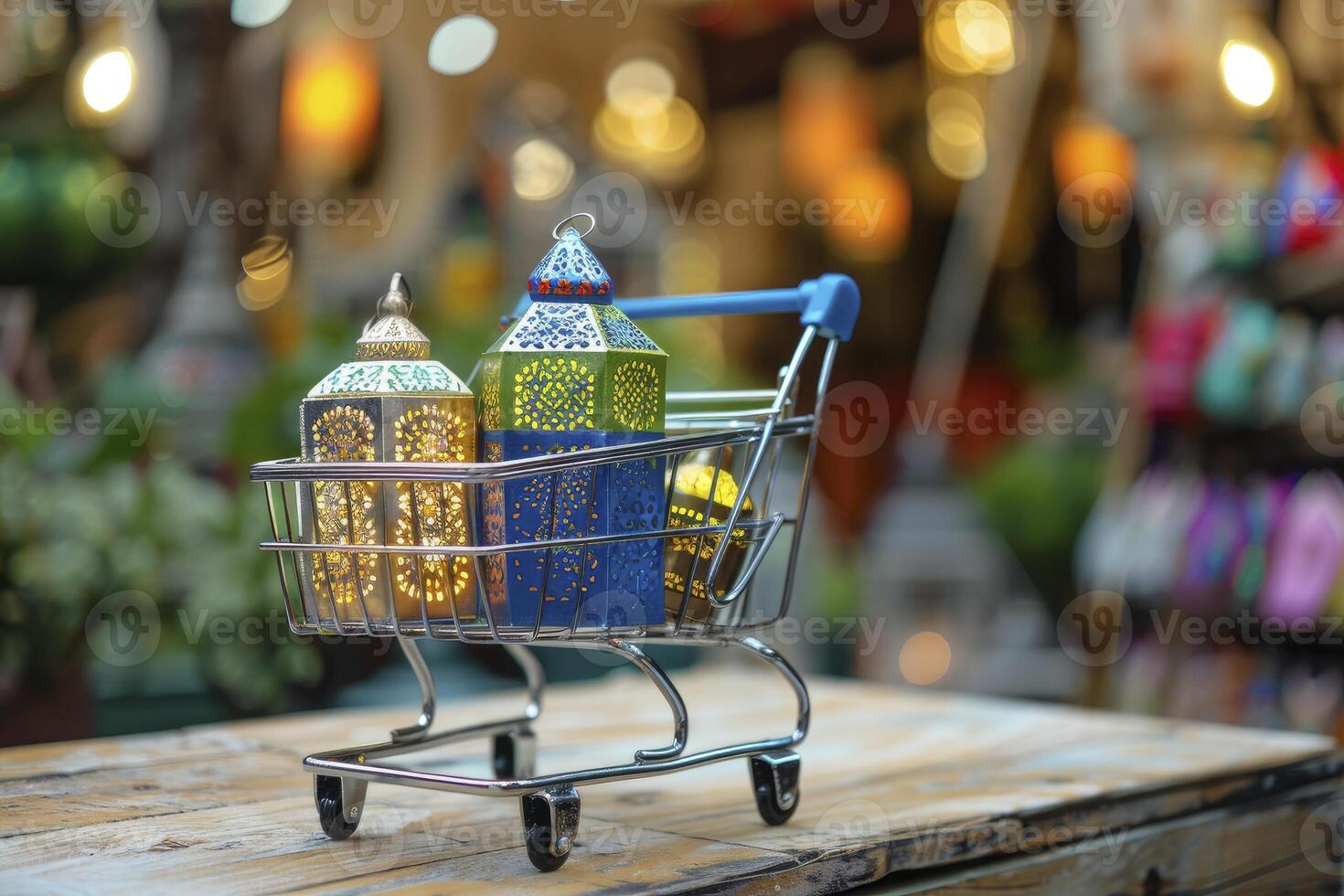 AI generated Shopping cart with gift boxes eid concept photo