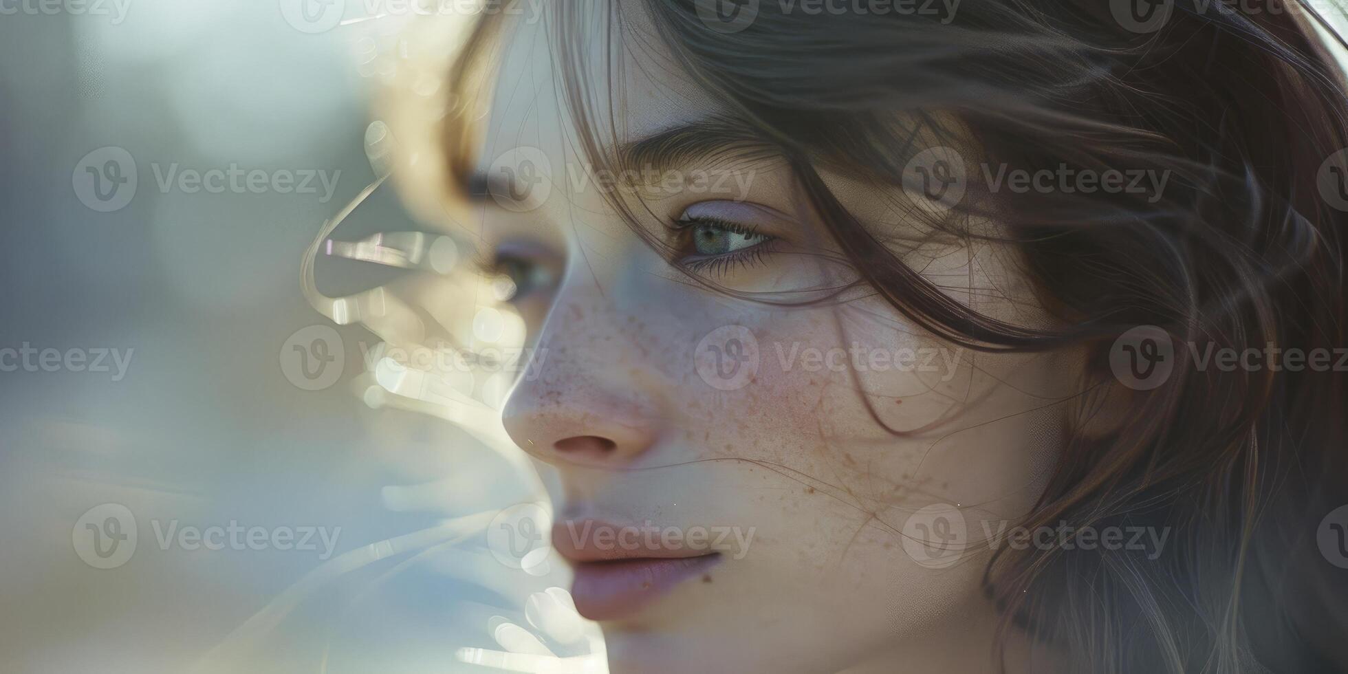 AI generated Captivating Beauty Close-Up Portrait of a Young Girl, Radiating Youthfulness and Grace. photo