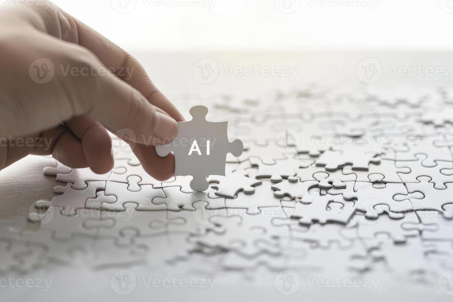 AI generated Close Up of a hand holding a puzzle piece with text AI photo