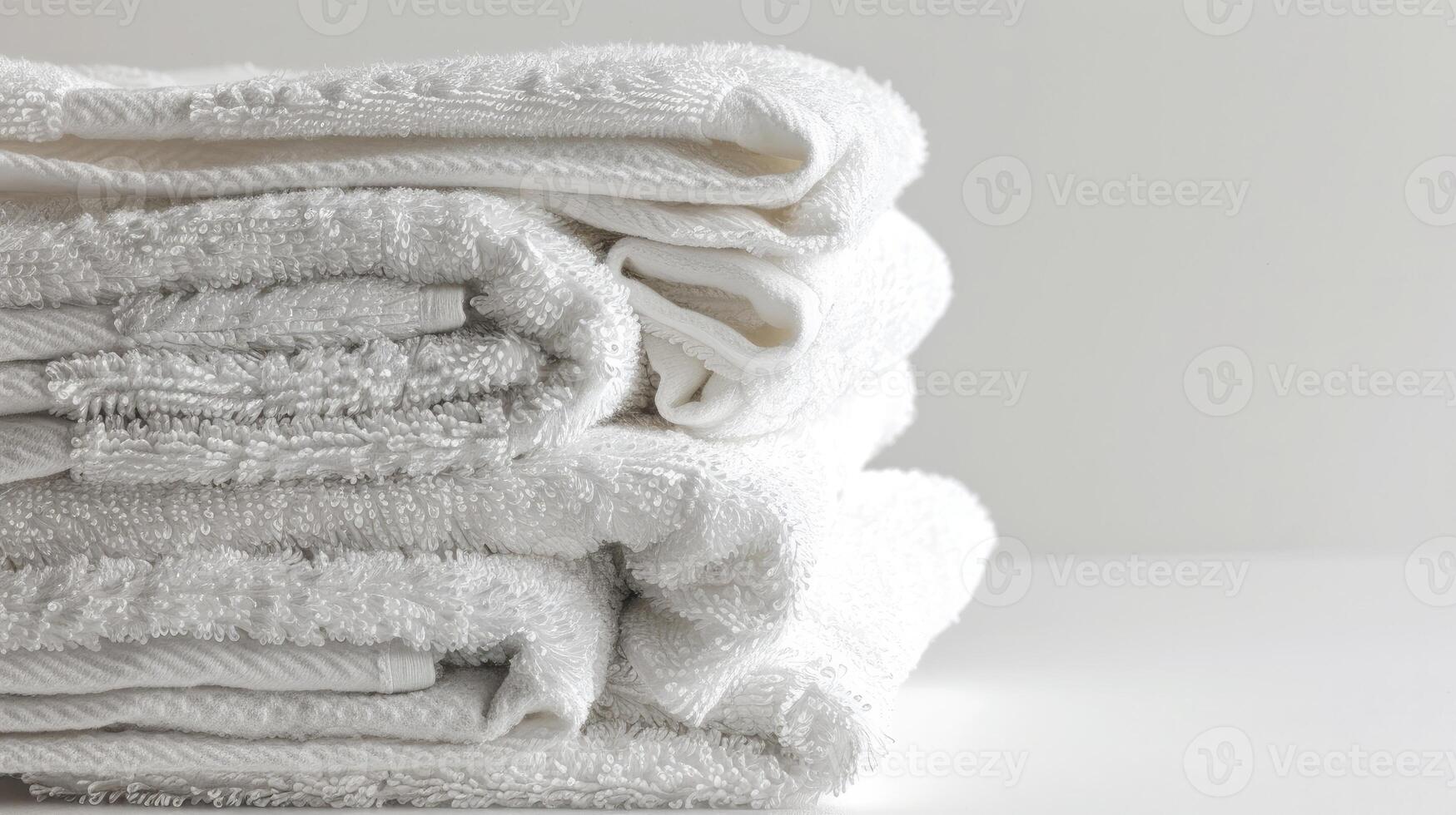 AI generated Simple Stack of Crisp, Folded White Towels Against a Pure White Background. photo