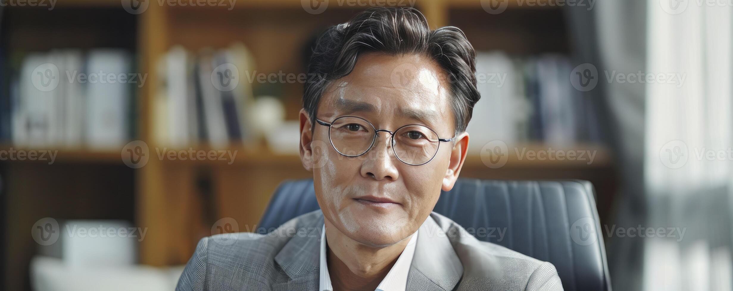 AI generated Middle-aged Korean Man in His 40s in an Office Setting photo
