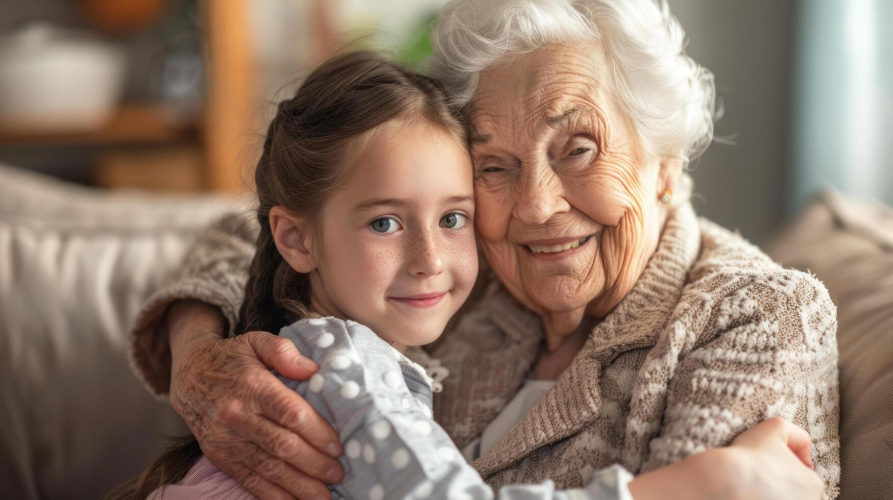 AI generated Heartwarming Grandma and niece moments captured for emotional impact in living room photo