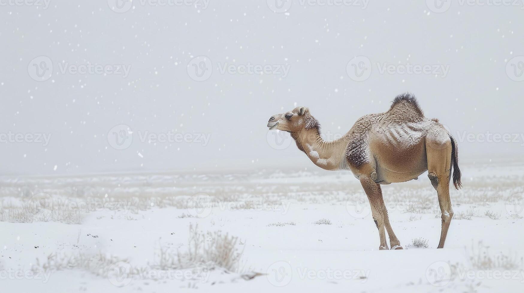 AI generated Arabian Camel Standing Majestically in the Snow photo