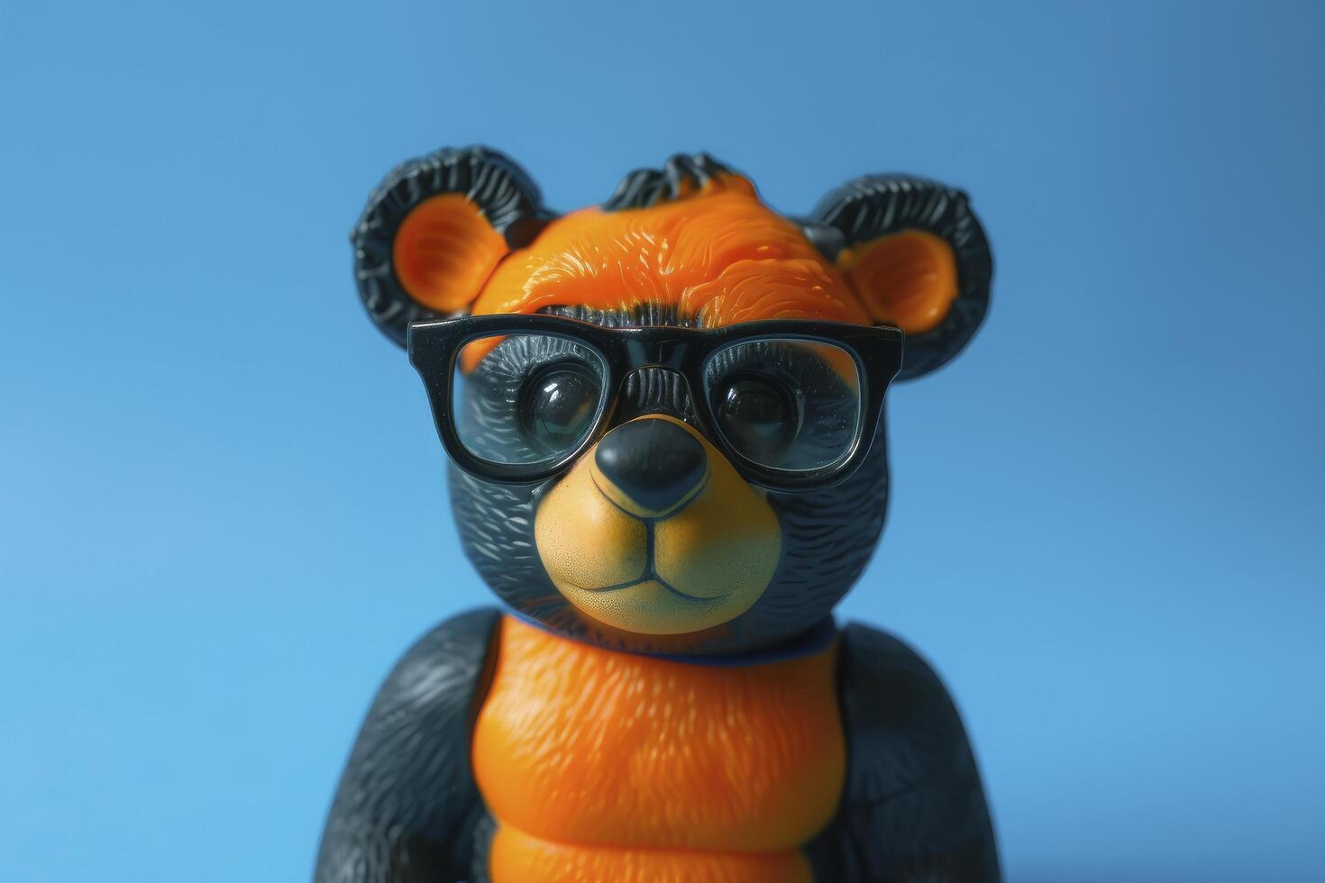 AI generated A fake bear with glasses on a blue background photo