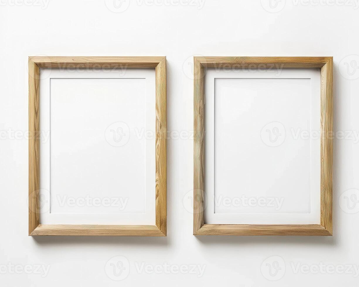 AI generated Minimalist Modern Design. Wooden Frame Mock-up on White Background. photo