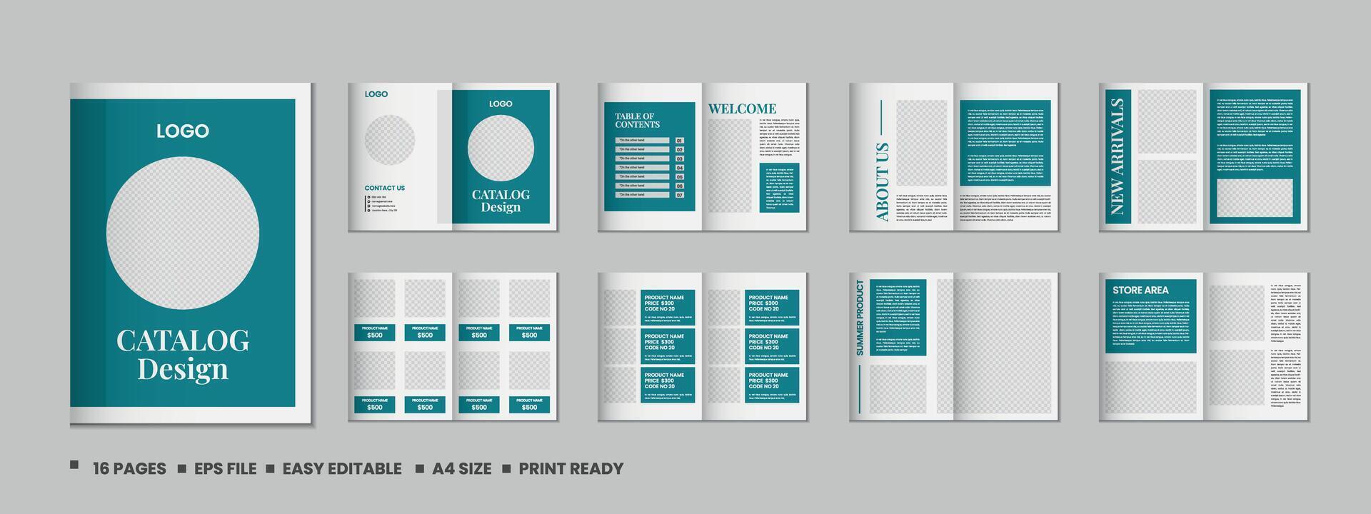 Product catalogue design, multipage furniture catalog template design with mockup vector
