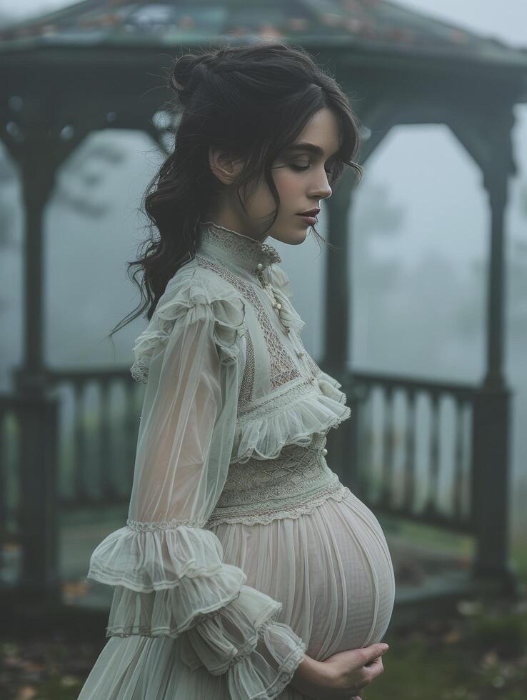 AI generated Young Expectant Mother, Capturing the Beauty of an American Woman Embracing Pregnancy at 20 Years Old photo