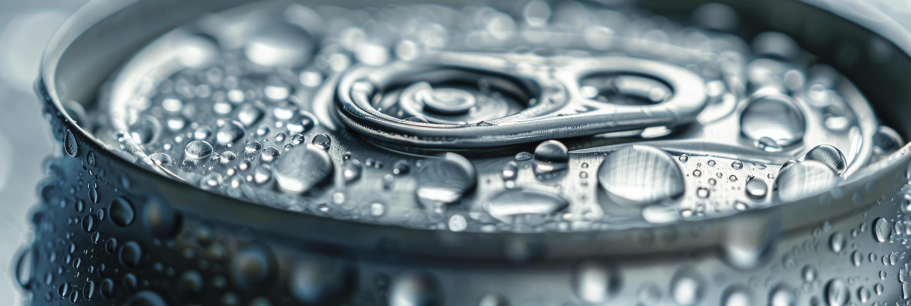 AI generated Close-Up of Metal Beverage Can with Water Droplets photo