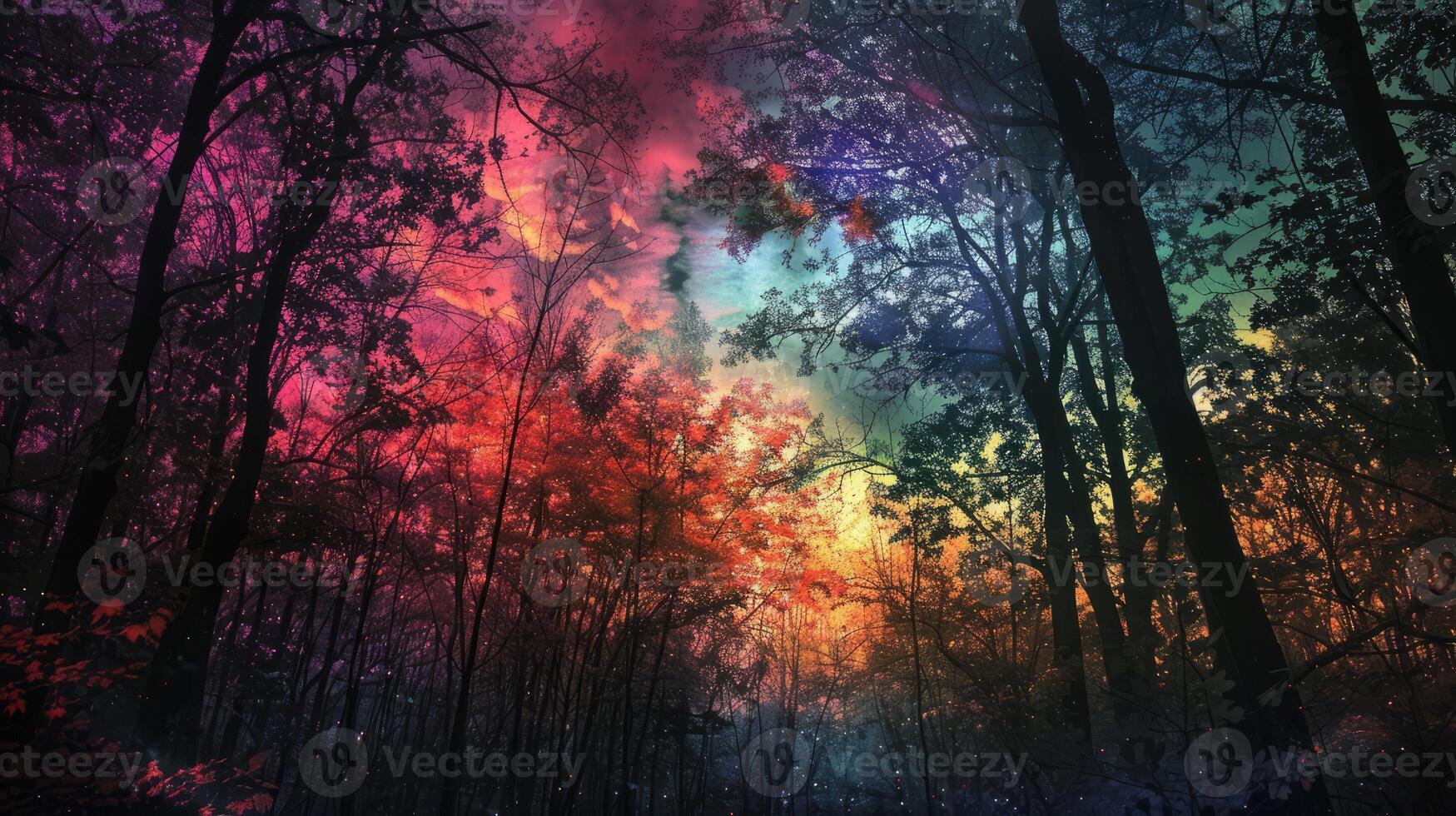 AI generated Mysterious foggy forest in the morning. photo