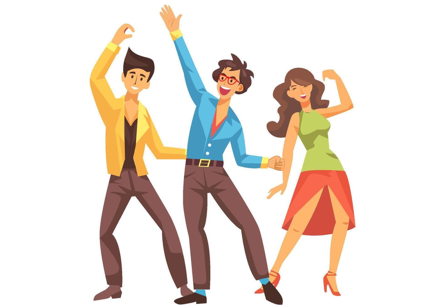 personas en 1970 estilo ropa bailando disco, dibujos animados estilo vector ilustración aislado en blanco antecedentes.