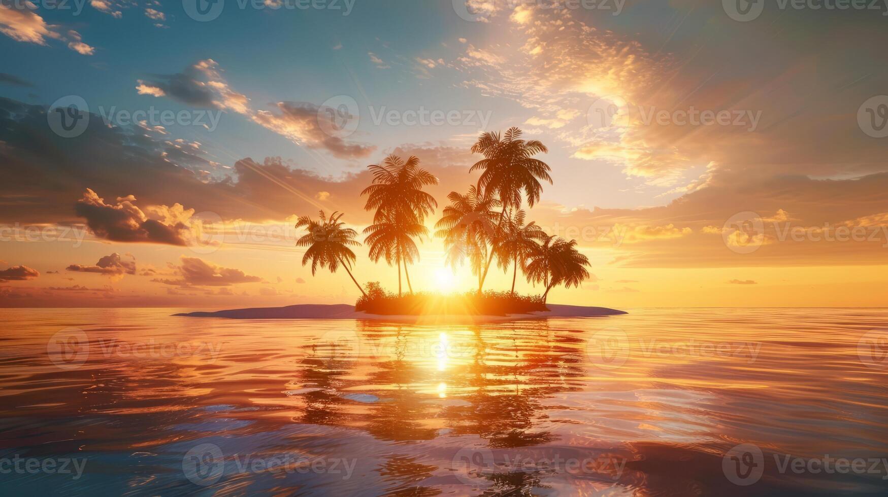 AI generated Palm tree on a tropical island at sunset. photo