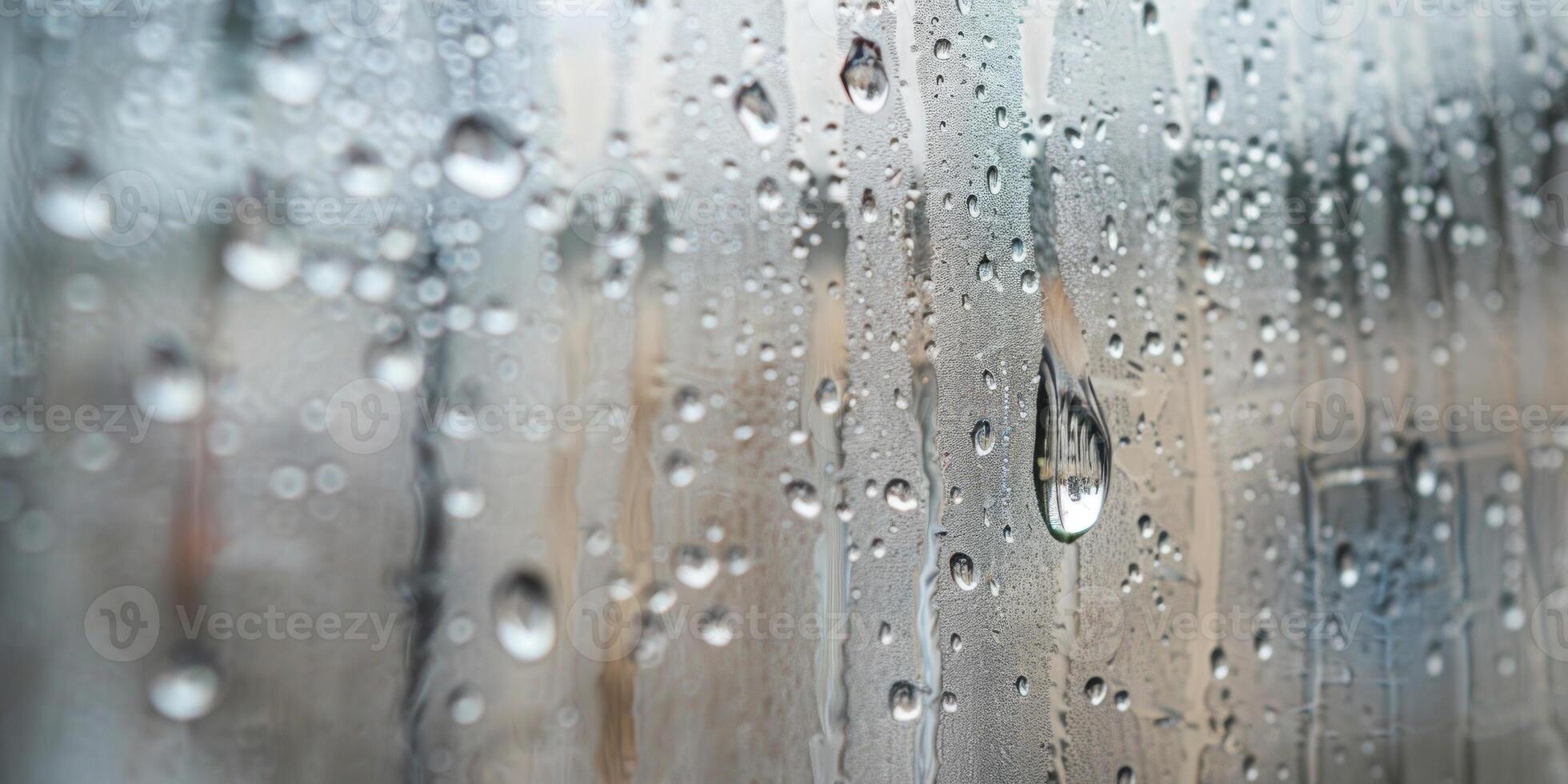 AI generated Rain drops on the window, close-up. Natural background. photo