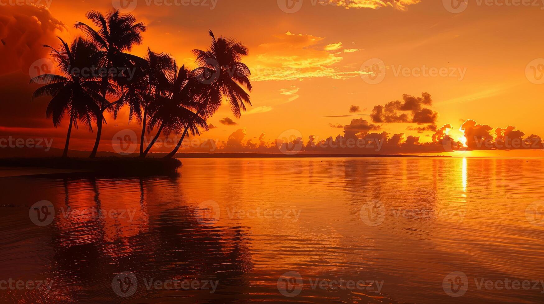AI generated Palm trees on the beach at sunset in the tropics. photo