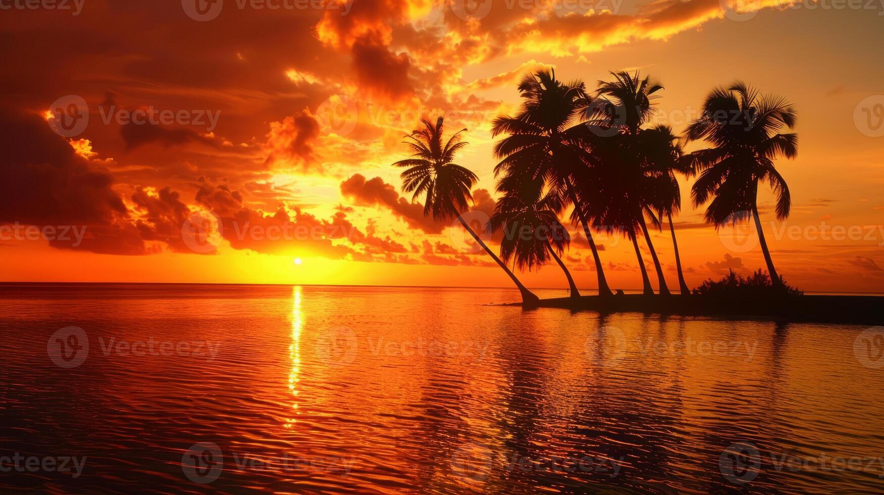 AI generated Palm trees on a tropical beach at sunset in the tropics photo