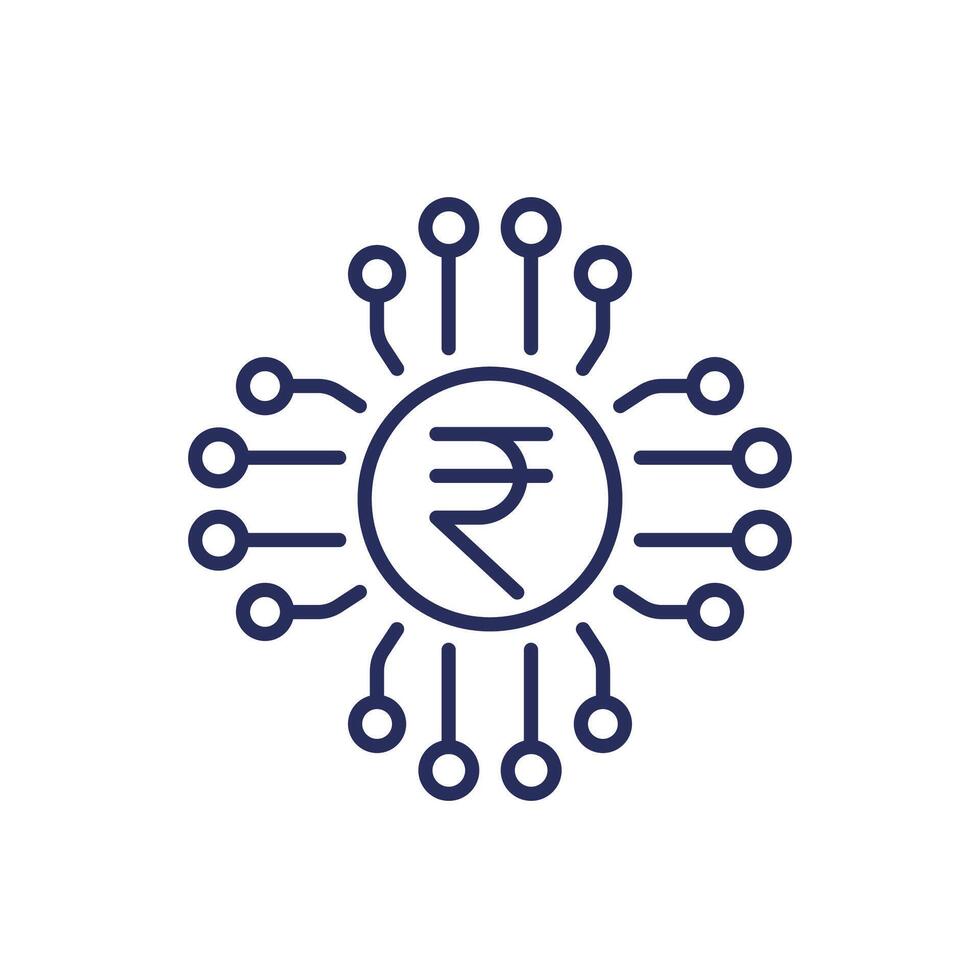 digital rupee icon, eINR line vector