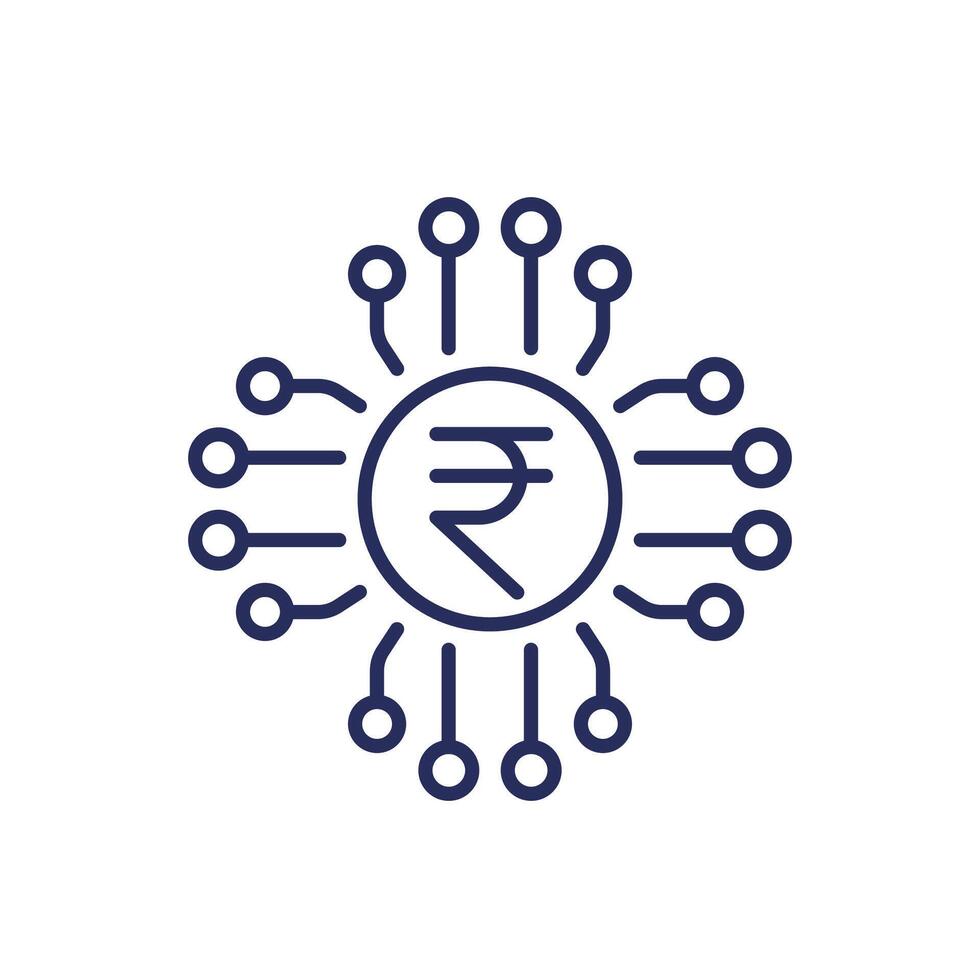 digital rupee icon, eINR line vector