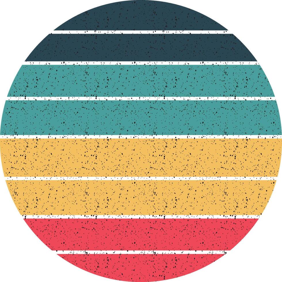 Retro Vintage Sunset Design Sun retro badge and emblem set. Abstract ocean view background inside circles shapes with geometric vintage distressed style. Perfect for sticker, logo, icon, t-shirt or an vector