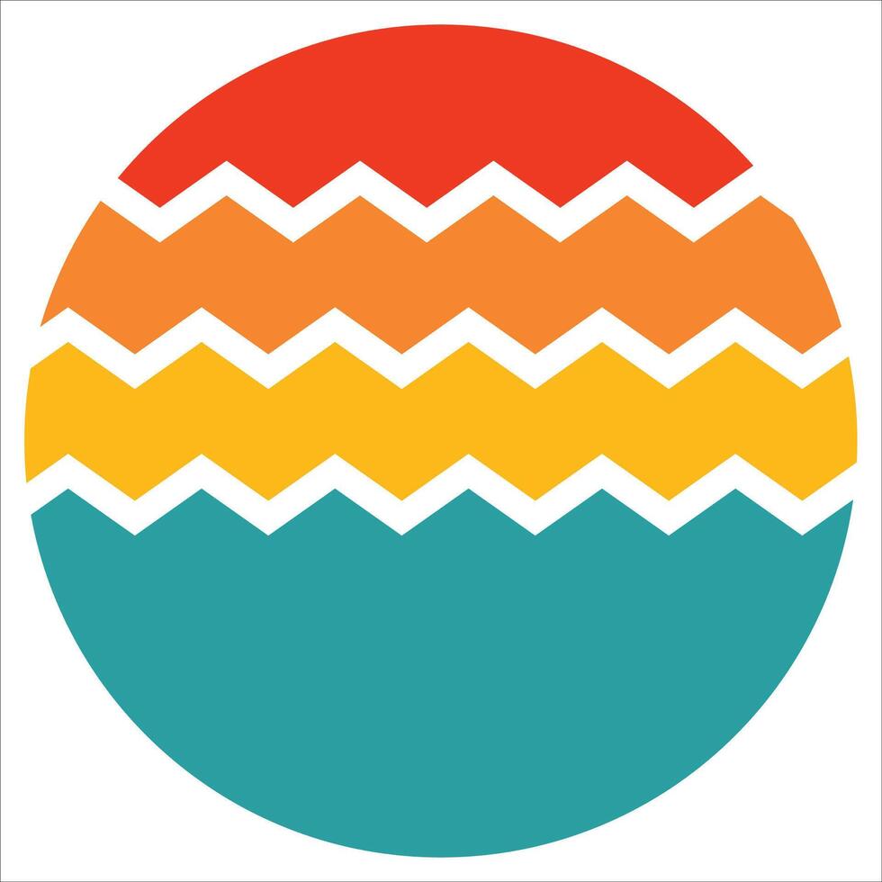 Retro Vintage Sunset Design Sun retro badge and emblem set. Abstract ocean view background inside circles shapes with geometric vintage distressed style. Perfect for sticker, logo, icon, t-shirt or an vector