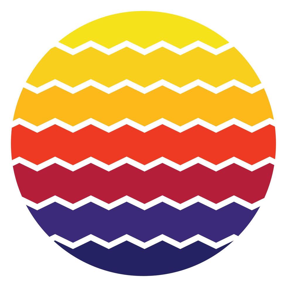 Retro Vintage Sunset Design Sun retro badge and emblem set. Abstract ocean view background inside circles shapes with geometric vintage distressed style. Perfect for sticker, logo, icon, t-shirt or an vector