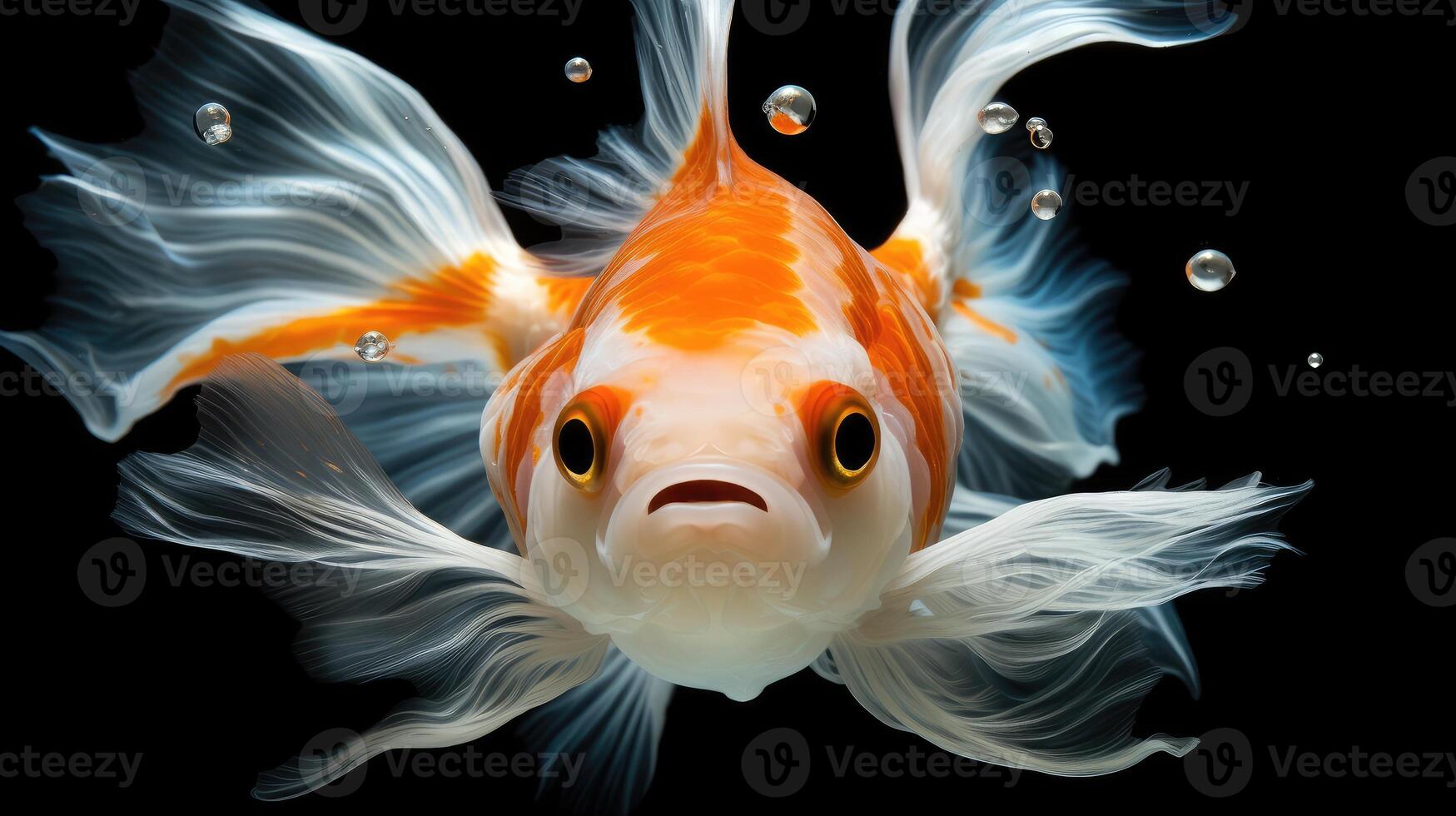 AI generated goldfish with eyes twice as big, adorned in rainbow colors on both sides, Ai Generated. photo