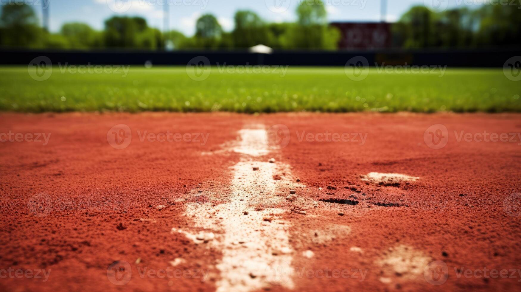 ai generado un béisbol descansa en el dentro del campo tiza línea, encarnando el precisión y anticipación de el genial americano pasatiempo. ai generado. foto