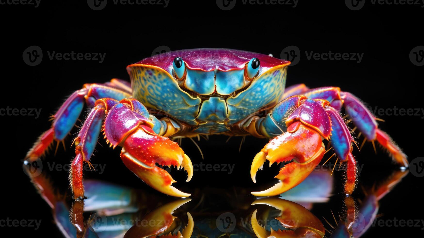 AI generated crab with eyes twice as big, adorned in rainbow colors on both sides, Ai Generated. photo
