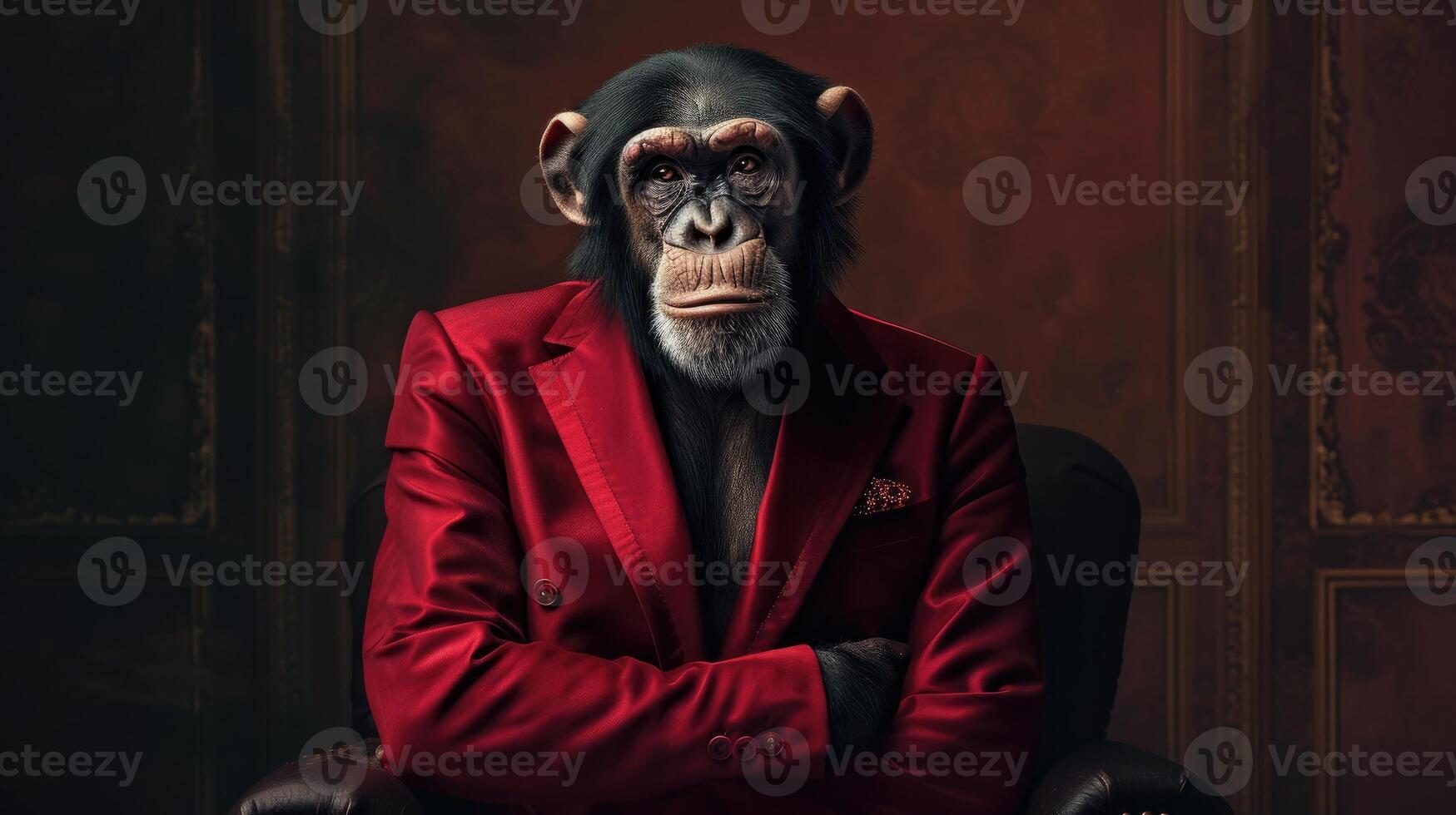AI generated A monkey exudes class in a stylish red suit, portraying a successful leader and confident gentleman, Ai Generated. photo
