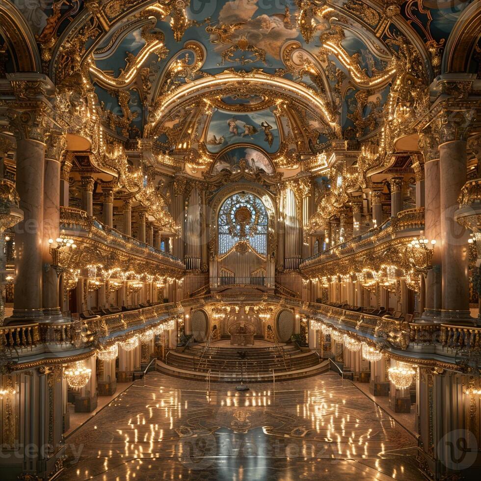 ai generado grandioso ópera casa con opulento detalles y un majestuoso etapa foto