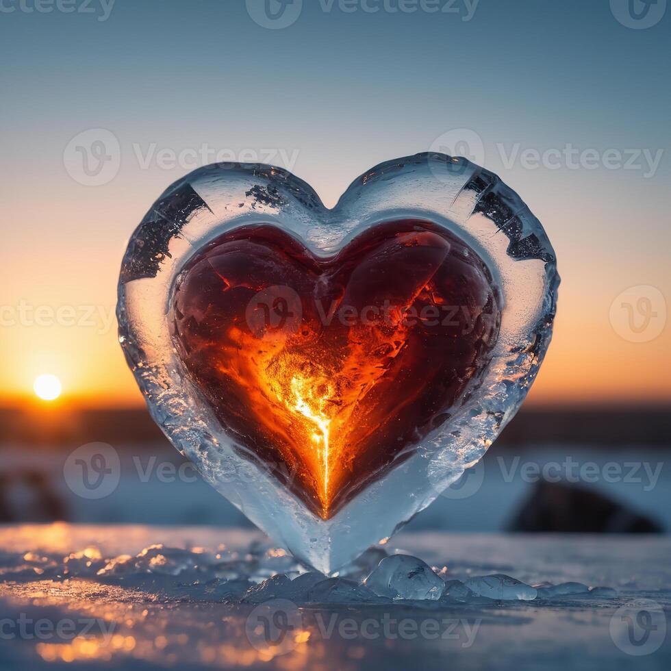 AI generated Abstract heart as a symbol of love in the form of a piece of ice illuminated by sunlight photo