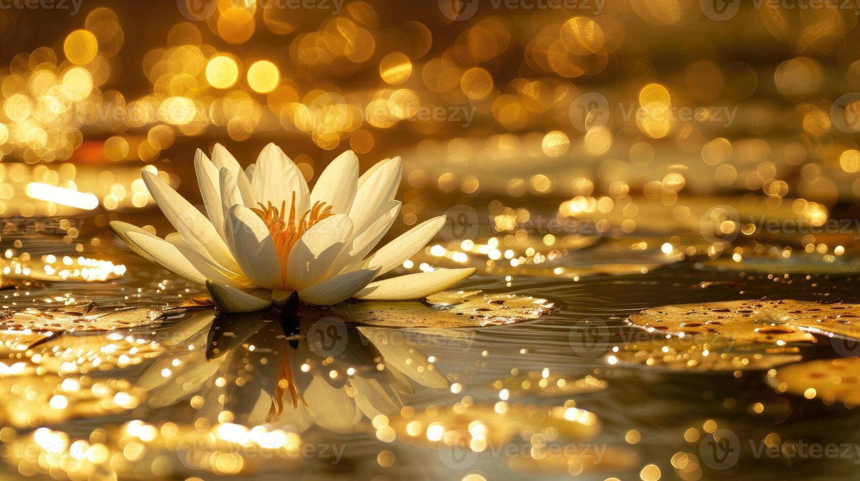 AI generated Elegant water lilies grace the pond, their pristine beauty unfolding. A tranquil oasis. Ai Generated photo
