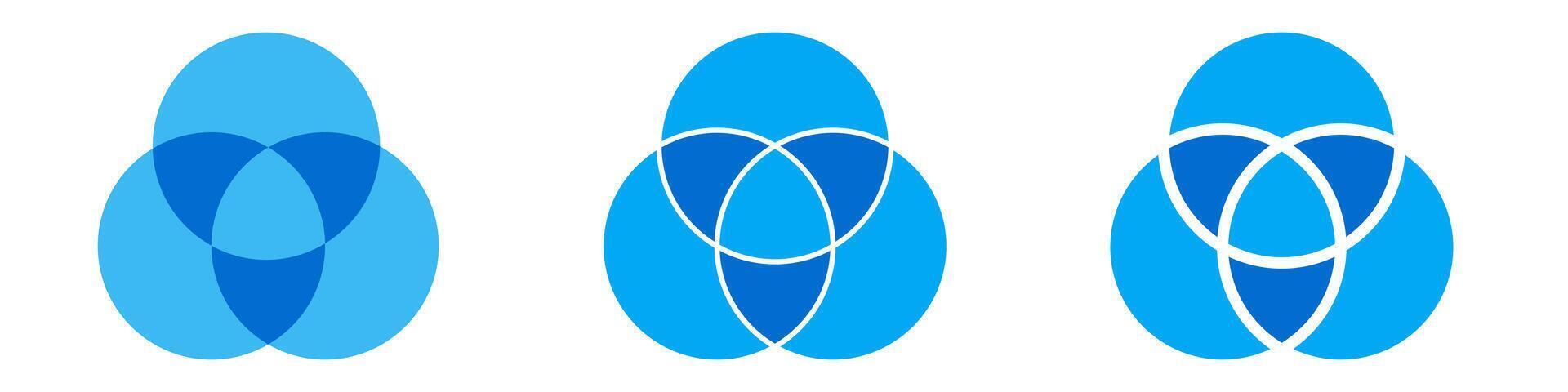 Blue Venn diagram three overlap circles chart. vector