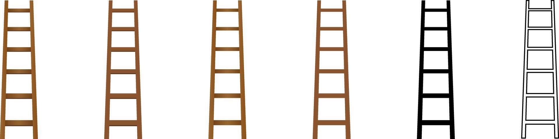 Ladder vector wooden stair. 3d, flat and line icons