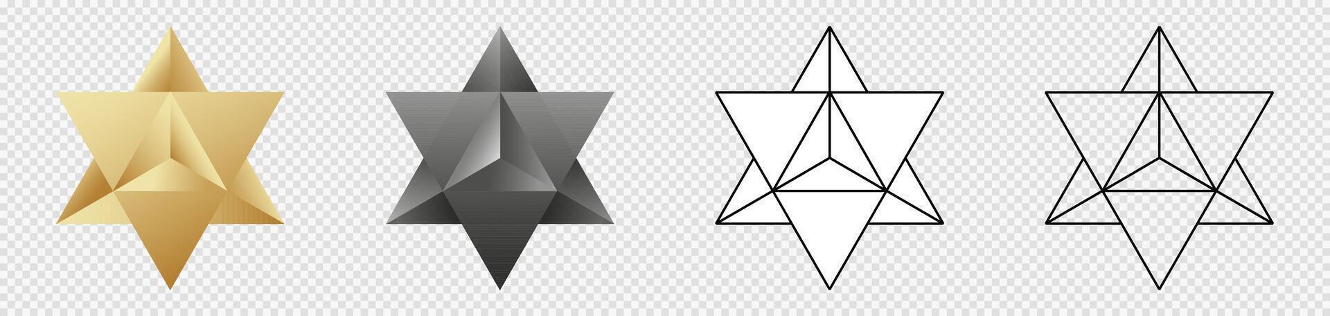 Merkaba golden star. Black and stroke line Merkabah vector