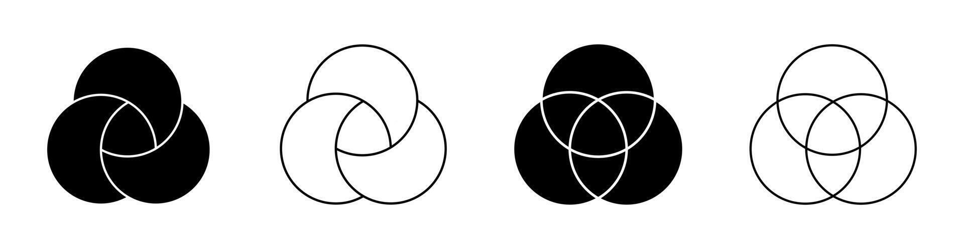 Venn diagram three overlapping circles chart line and solid. vector